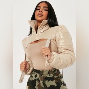 Fashion Nova Beige Cropped Puffer Jacket